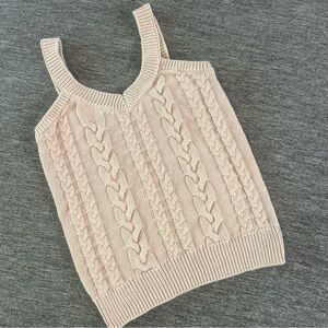 Evereve Small Tank Top Cable Knit Chunky Wide Strap Crop Preppy Blush Pink